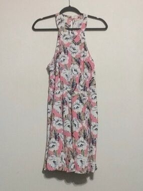 Hollister Pink Floral Halter Neck A Line Dress - size Large